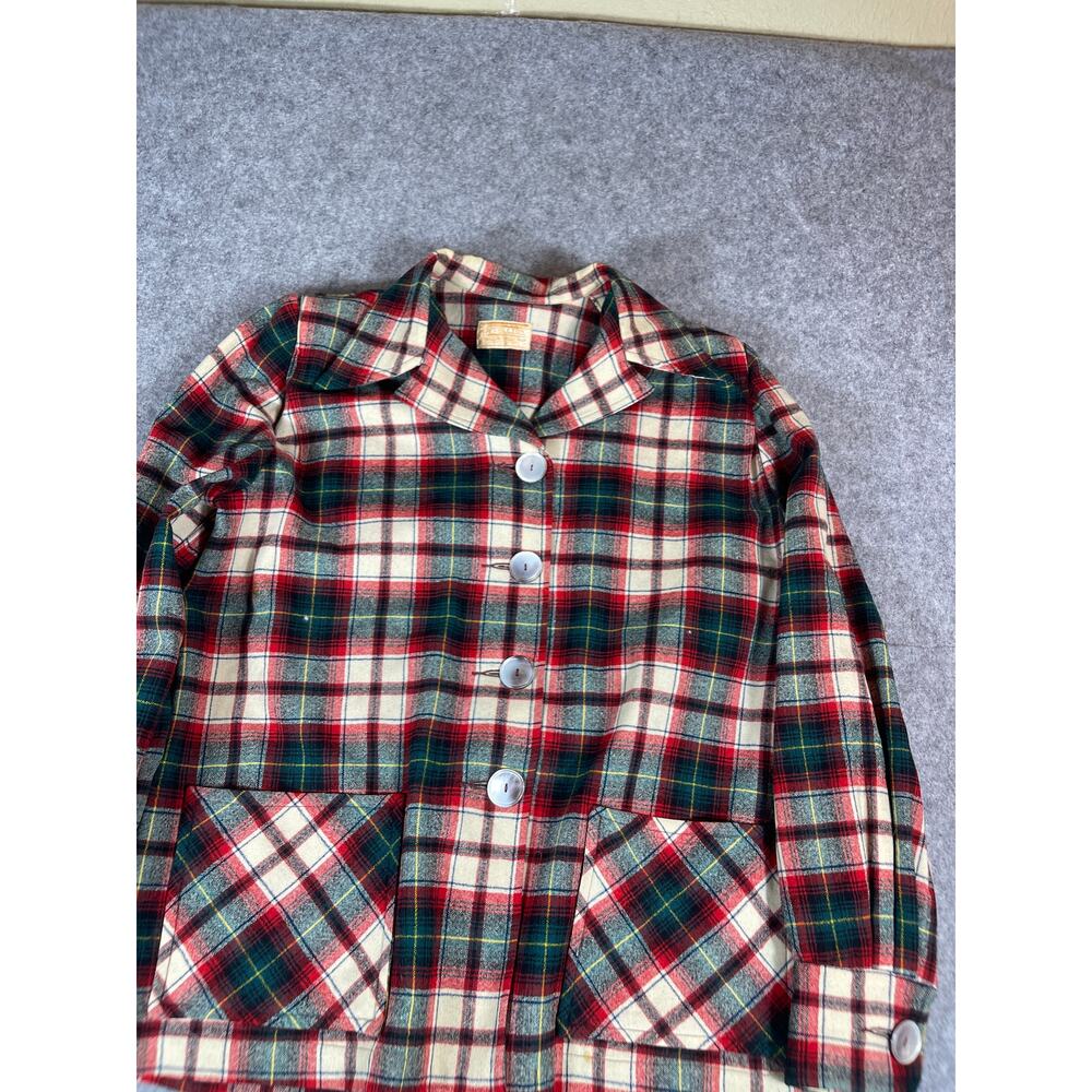 Vintage 50s Pendleton Blazer Jacket Womens Large Green Red Tartan Plaid Wool - Picture 2 of 7